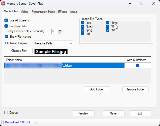 Media Files tab — monitors, delay, folders, and image file types